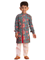 Boys' Blue And White Kurta Pyjama Set