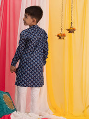 Boys' Blue And White Kurta Pyjama Set