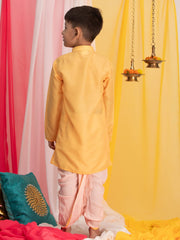 Boys' Yellow And White Kurta Pyjama Set