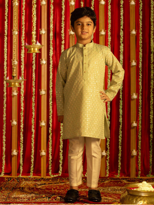 Boys' Cream Kurta Pyjama Set