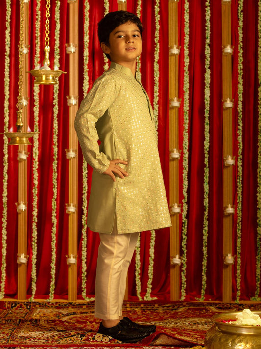 Boys' Cream Kurta Pyjama Set