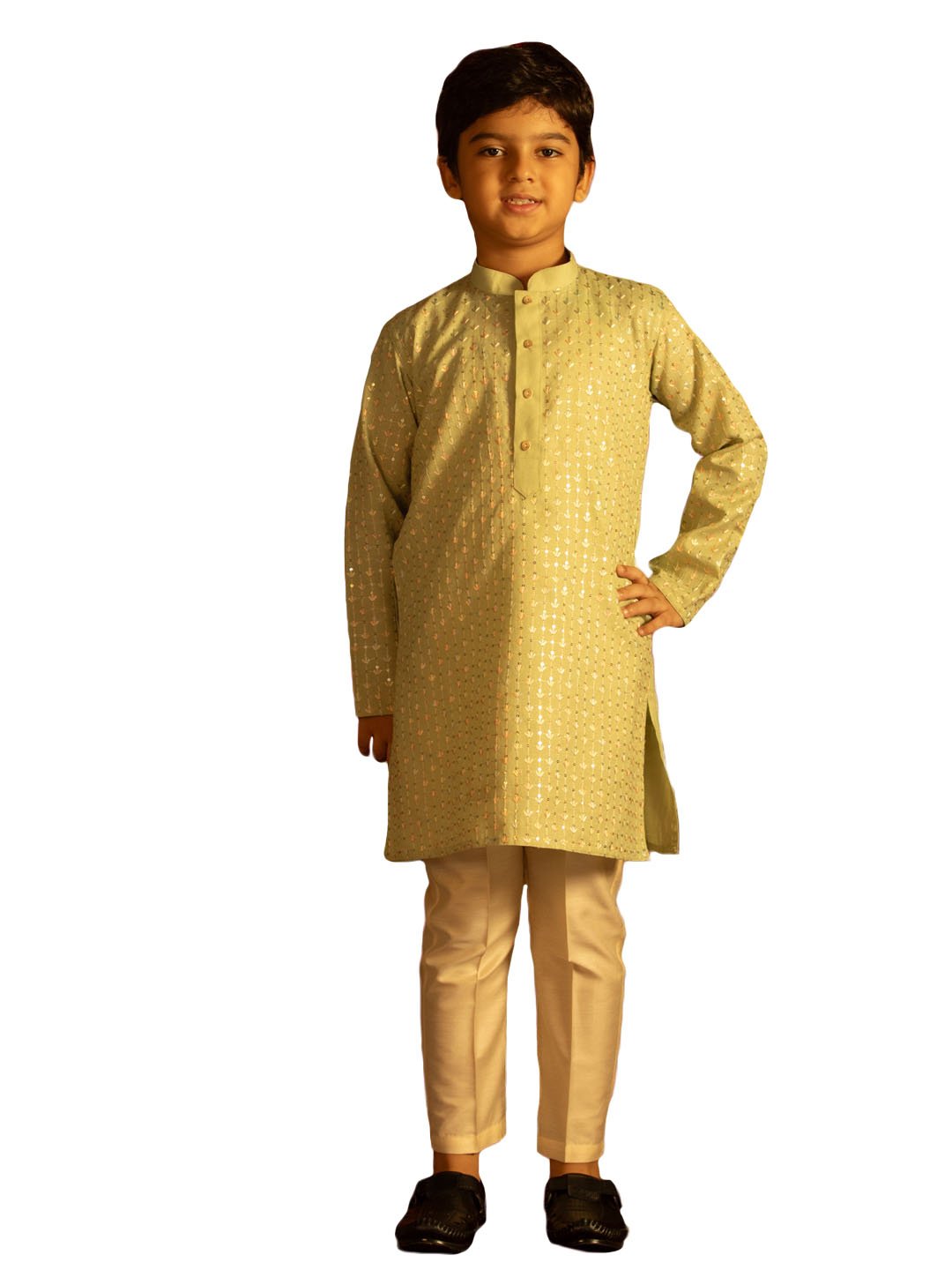 Boys' Mint Green Kurta Pyjama Set