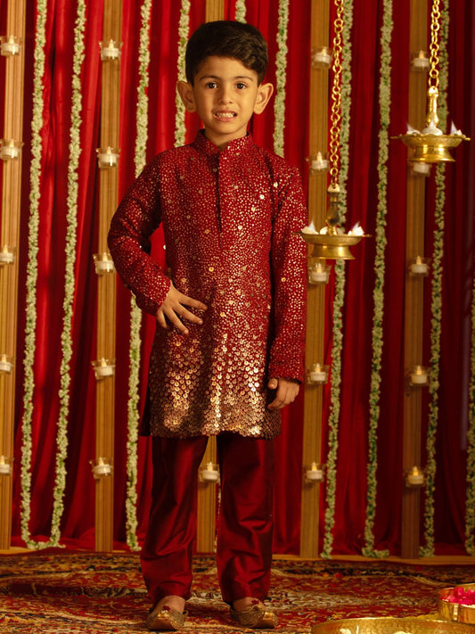 Boys' Maroon Kurta Pyjama Set