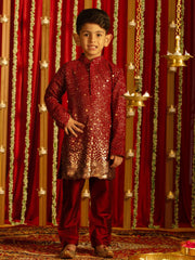 Boys' Maroon Kurta Pyjama Set