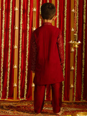 Boys' Maroon Kurta Pyjama Set