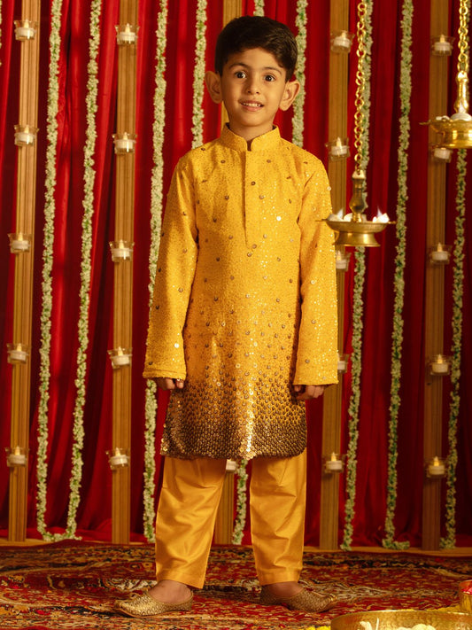 Boys' Yellow Kurta Pyjama Set