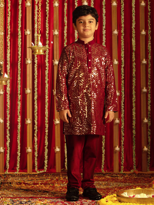 Boys' Maroon Kurta Pyjama Set