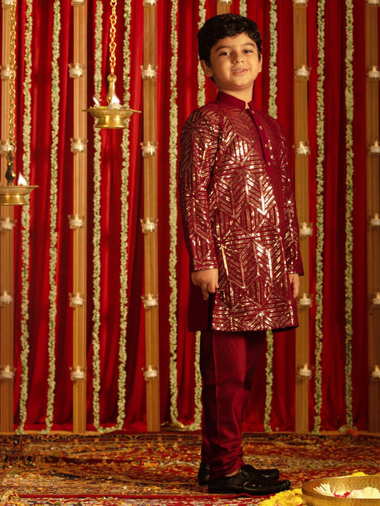 Boys' Maroon Kurta Pyjama Set