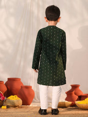 Boys' Bottle Green Kurta Pyjama Set