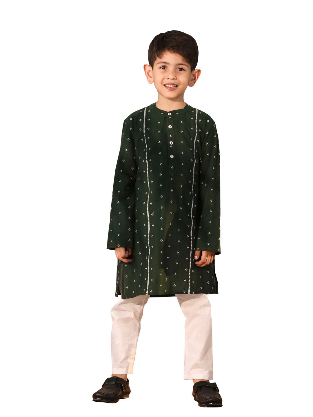 Boys' Bottle Green Kurta Pyjama Set