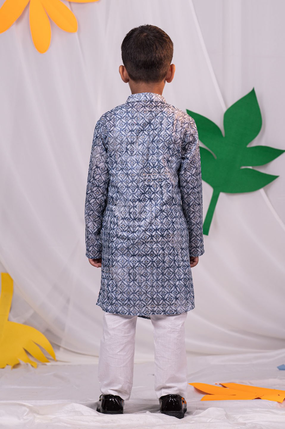 Boys' Blue And White Kurta Pyjama Set