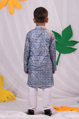 Boys' Blue And White Kurta Pyjama Set