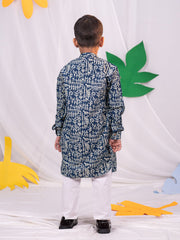 Boys' Navy Blue And White Kurta Pyjama Set