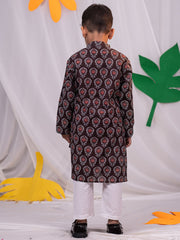 Boys' Coffee And White Kurta Pyjama Set