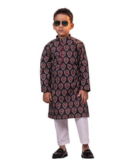 Boys' Coffee And White Kurta Pyjama Set