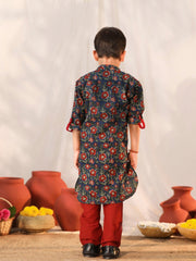 Boys' Navy Blue Kurta Pyjama Set