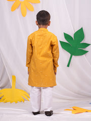 Boys' Mustard And White Kurta Pyjama Set