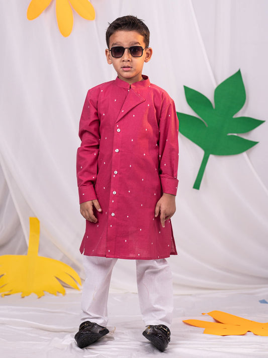 Boys' Pink And White Kurta Pyjama Set