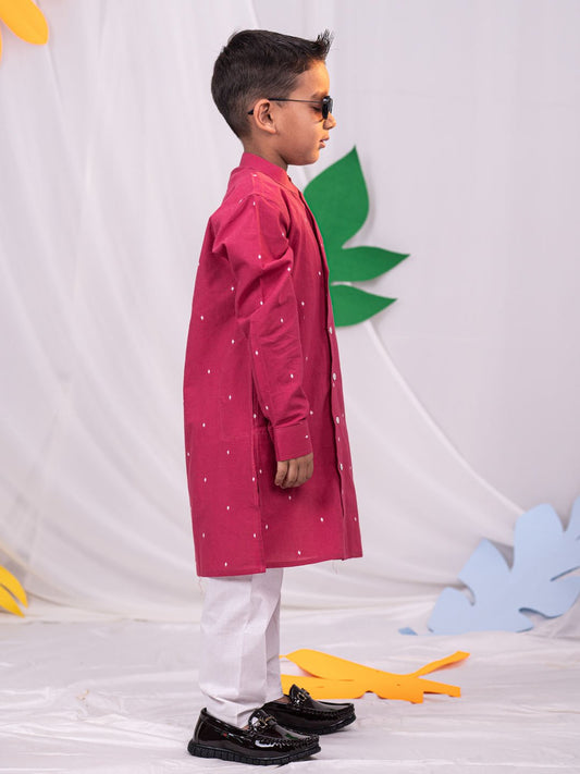 Boys' Pink And White Kurta Pyjama Set