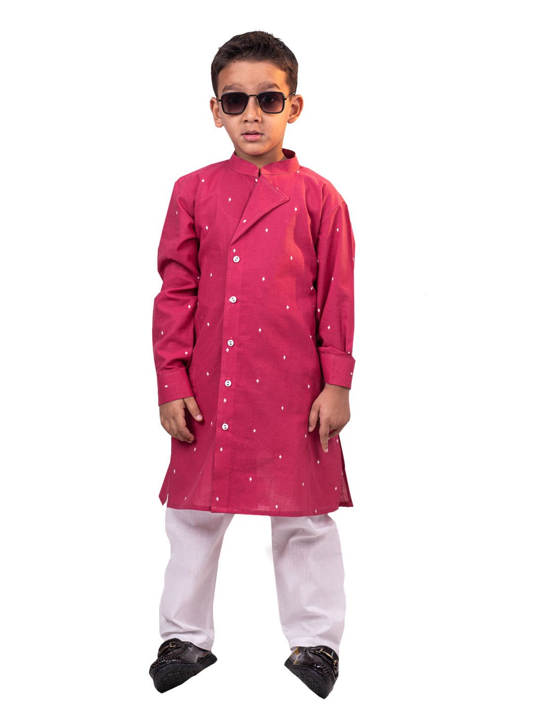 Boys' Pink And White Kurta Pyjama Set