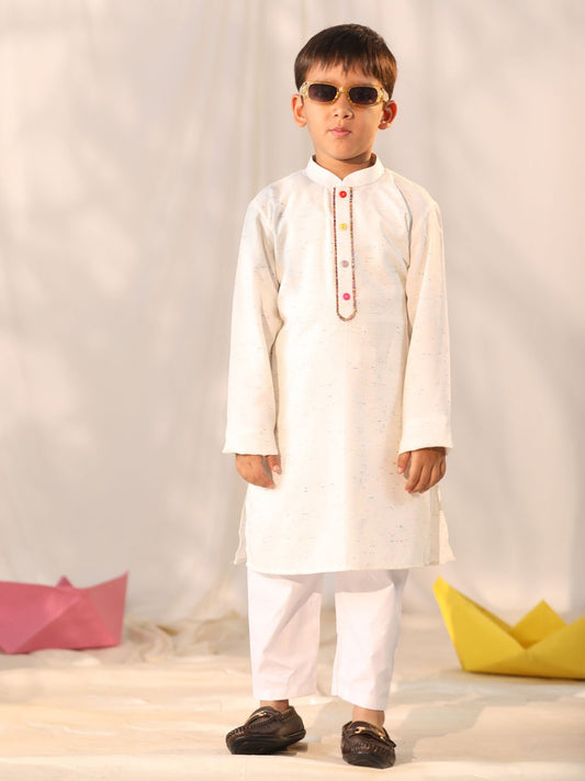 Boys' Cream Kurta Pyjama Set