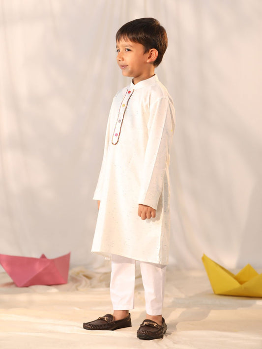 Boys' Cream Kurta Pyjama Set