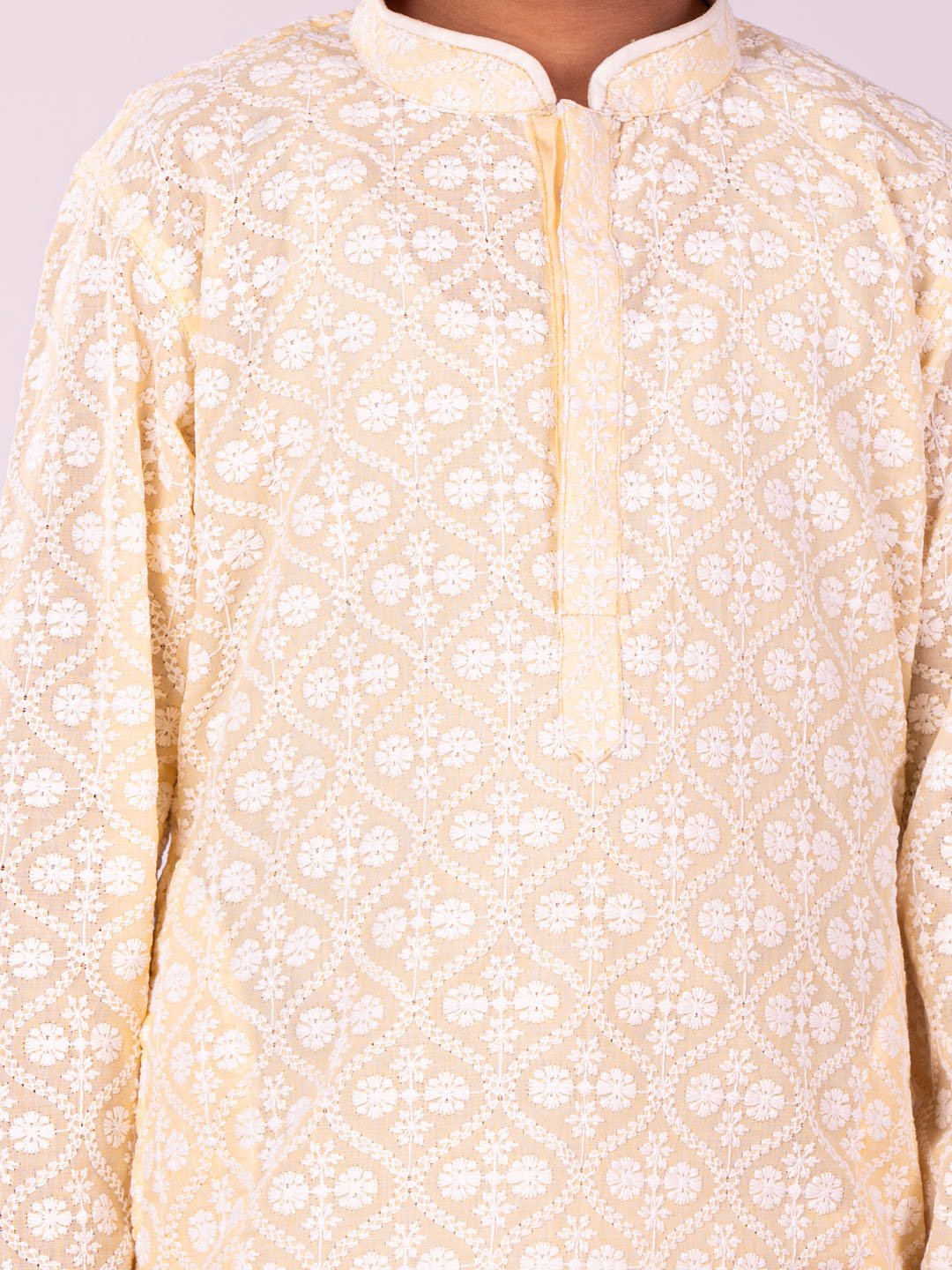 Boys' Yellow And White Kurta And Pyjama Set