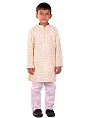 Boys' Yellow And White Kurta And Pyjama Set