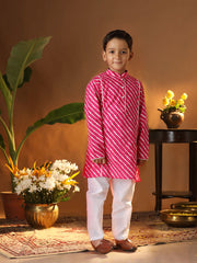 Vastramay - Infant Boys' Pink And White Cotton Kurta and Pyjama Set