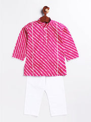 Vastramay - Infant Boys' Pink And White Cotton Kurta and Pyjama Set