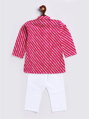 Vastramay - Infant Boys' Pink And White Cotton Kurta and Pyjama Set