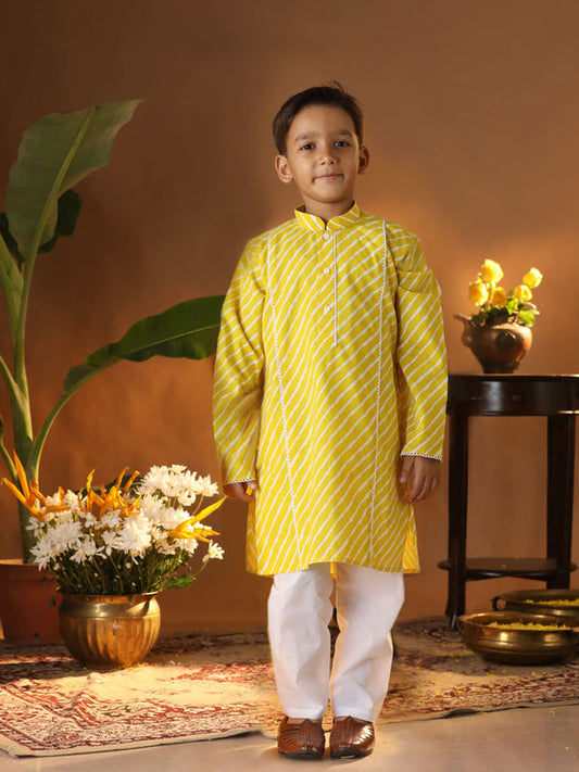 Vastramay - Infant Boys' Yellow And White Cotton Kurta and Pyjama Set