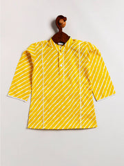 Vastramay - Infant Boys' Yellow And White Cotton Kurta and Pyjama Set