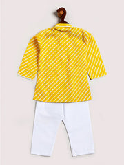 Vastramay - Infant Boys' Yellow And White Cotton Kurta and Pyjama Set