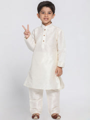 CREAM COTTON SILK BLEND KURTA AND PYJAMA SET