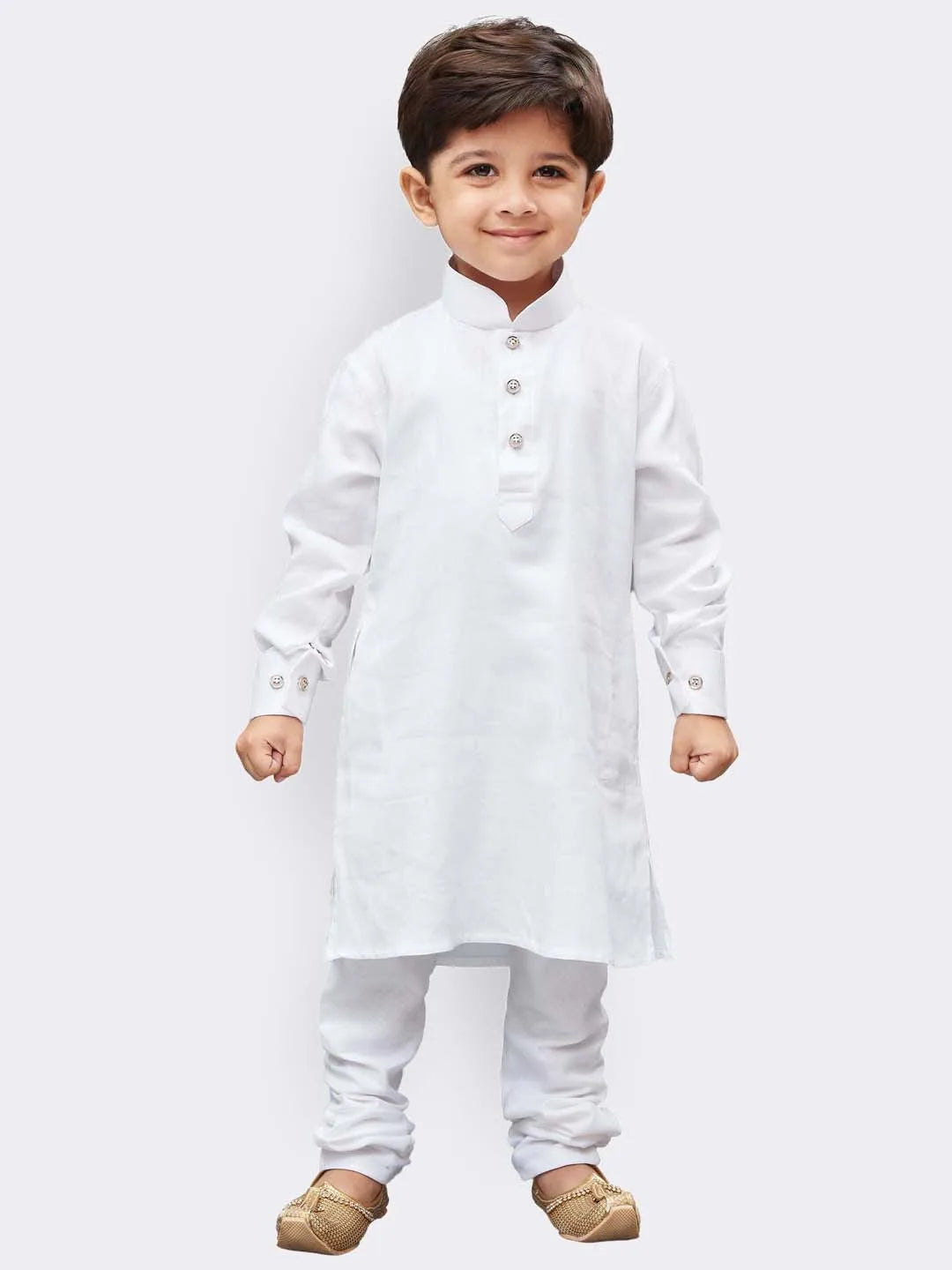 Boys' White Cotton Kurta Pyjama Set