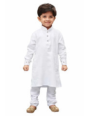 Boys' White Cotton Kurta Pyjama Set