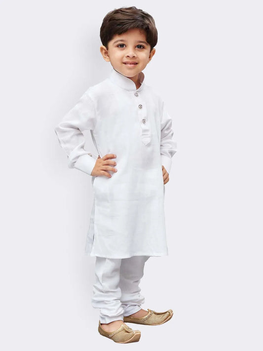 Boys' White Cotton Kurta Pyjama Set