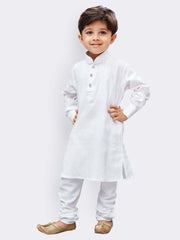 Boys' White Cotton Kurta Pyjama Set