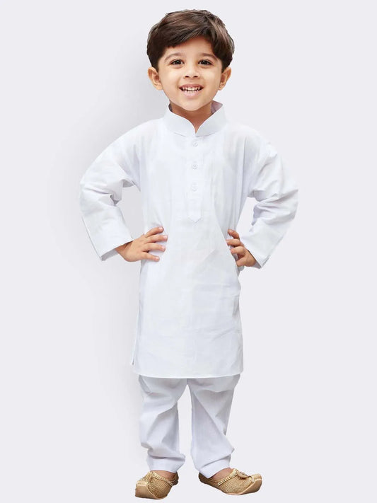 Boys' White Pure Cotton Kurta Pyjama Set