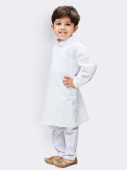 Boys' White Pure Cotton Kurta Pyjama Set