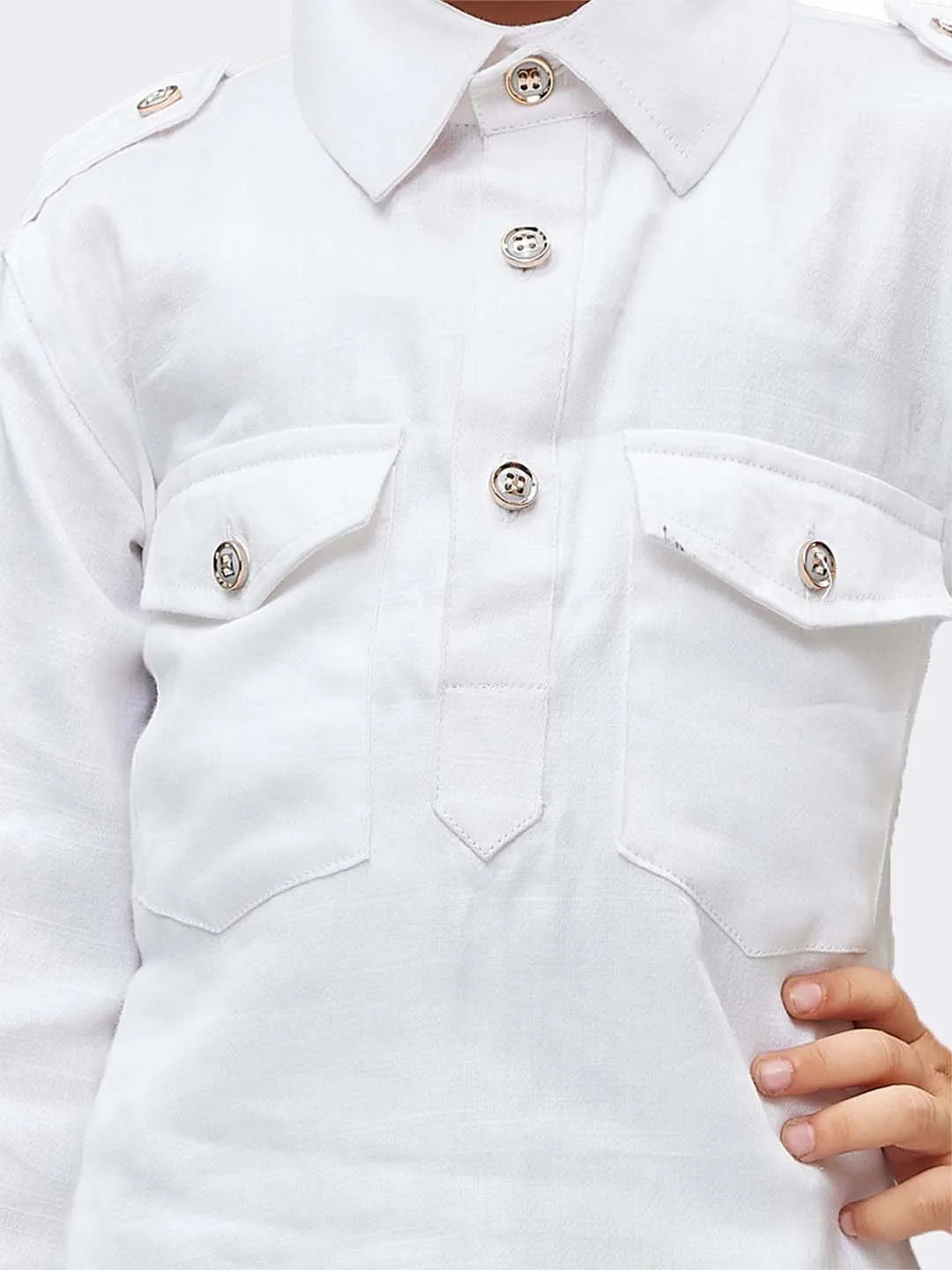 Boys' White Cotton Pathani Kurta Set