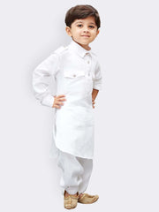 Boys' White Cotton Pathani Kurta Set