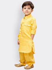 Boys' Yellow Cotton Pathani Kurta Set