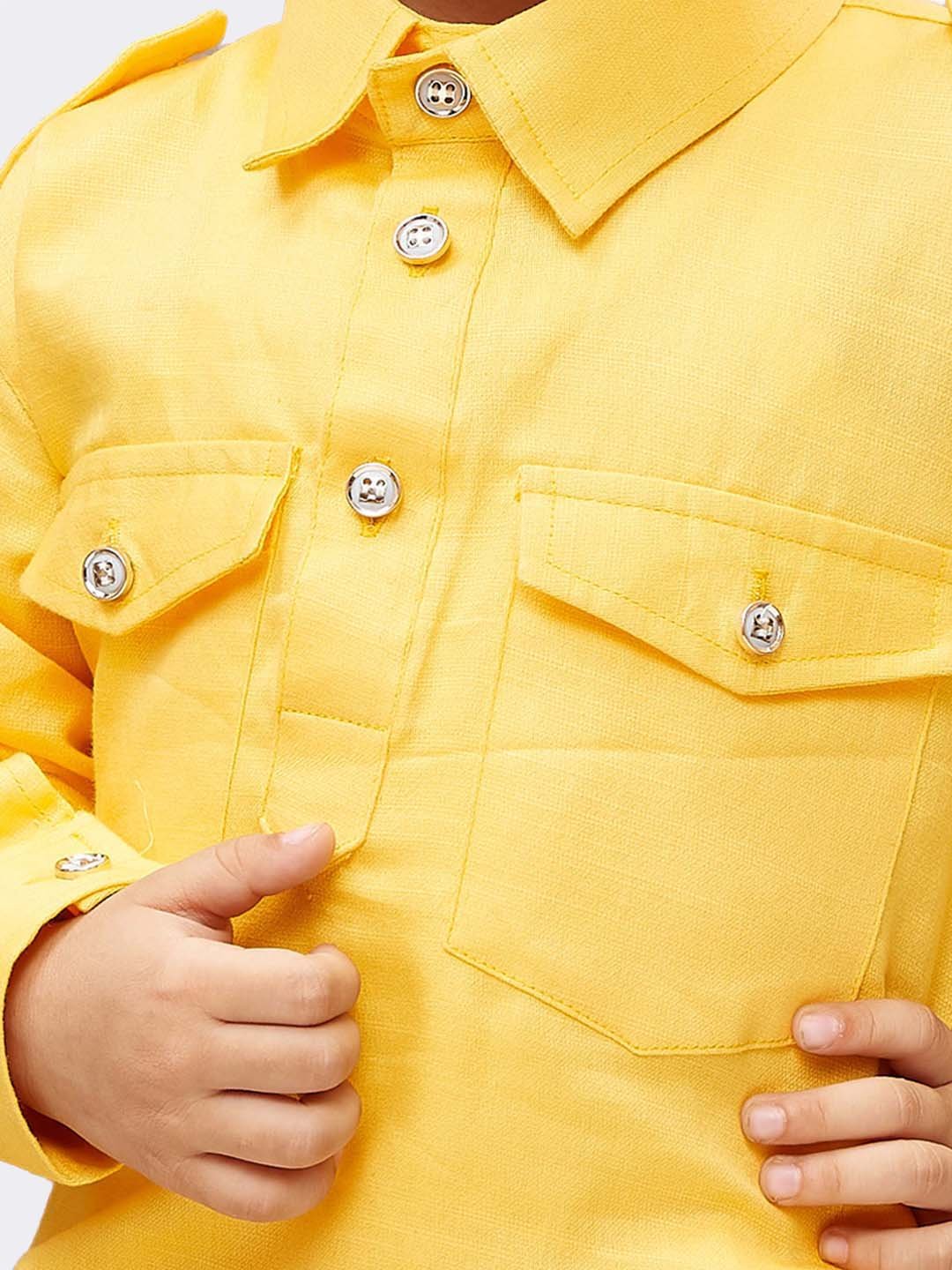 Boys' Yellow Cotton Pathani Kurta Set