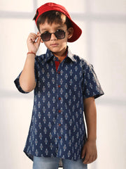 Boys' Navy Blue Ethnic Shirt