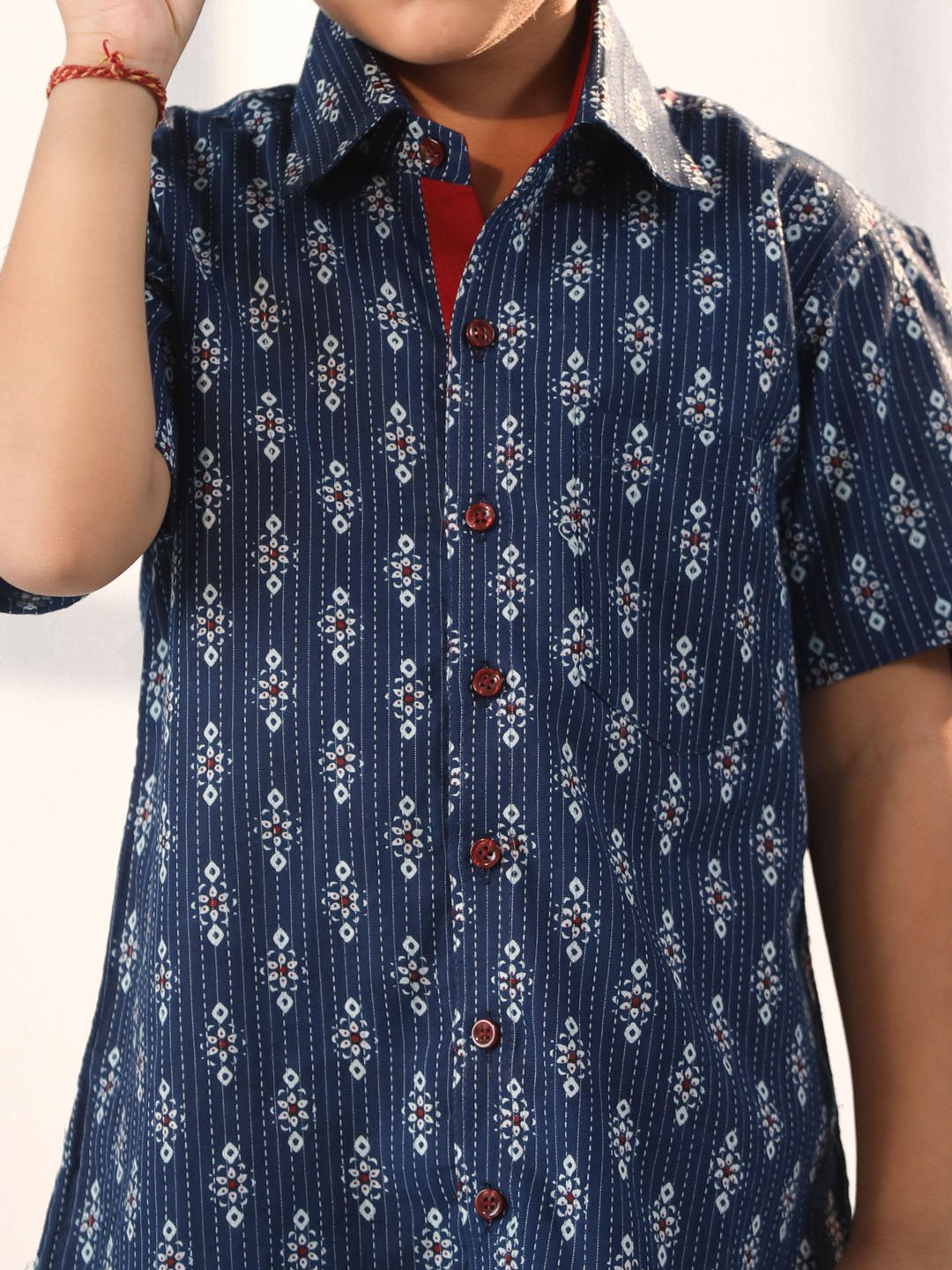 Boys' Navy Blue Ethnic Shirt