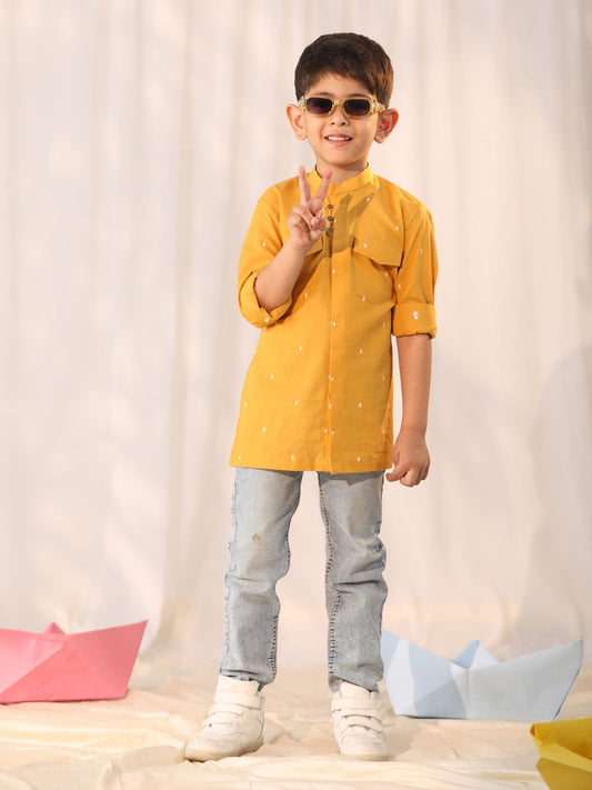 Boys' Mustard Ethnic Shirt