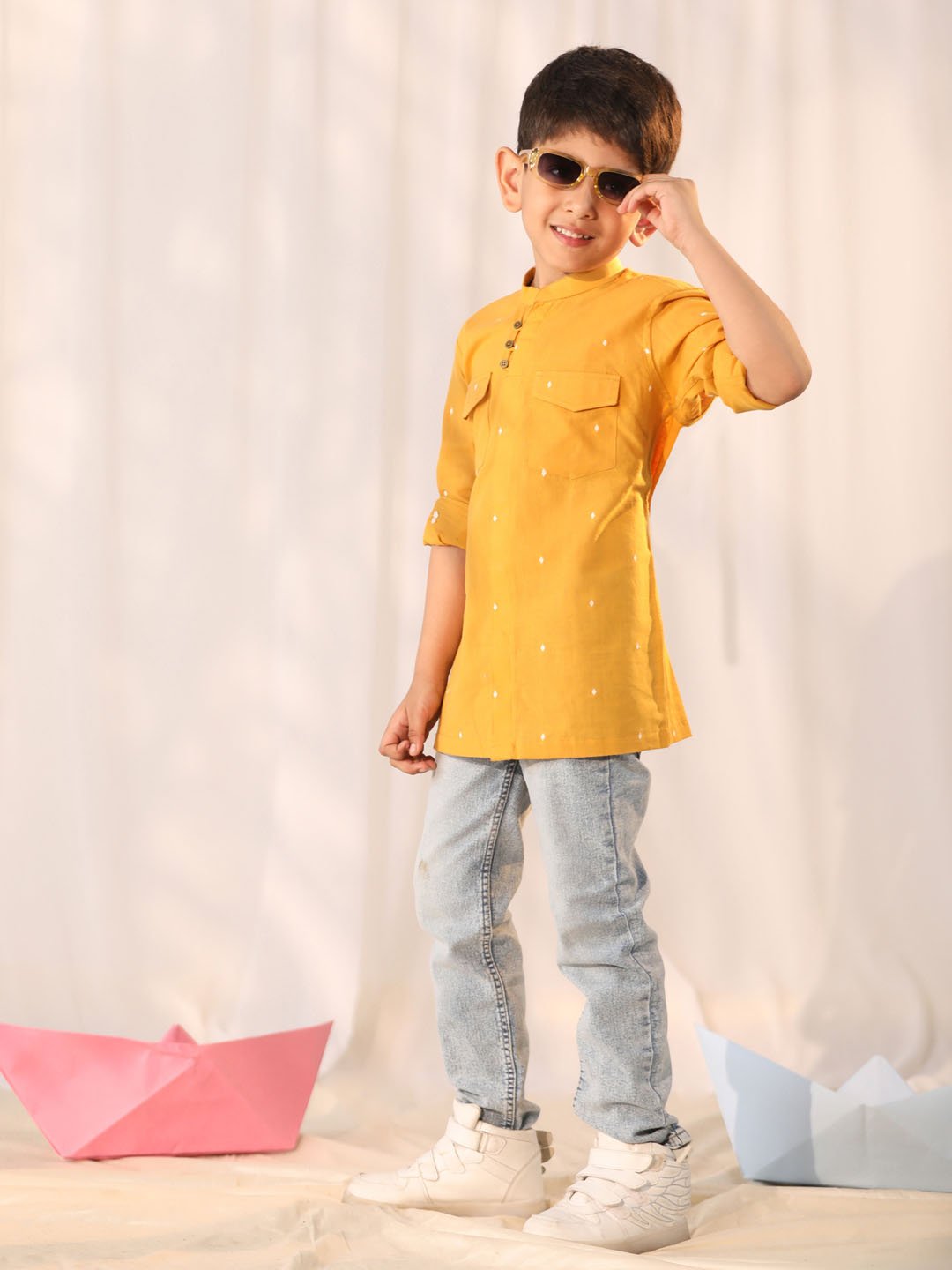 Boys' Mustard Ethnic Shirt