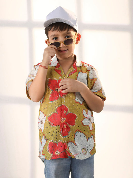 Boys' Mustard Ethnic Shirt